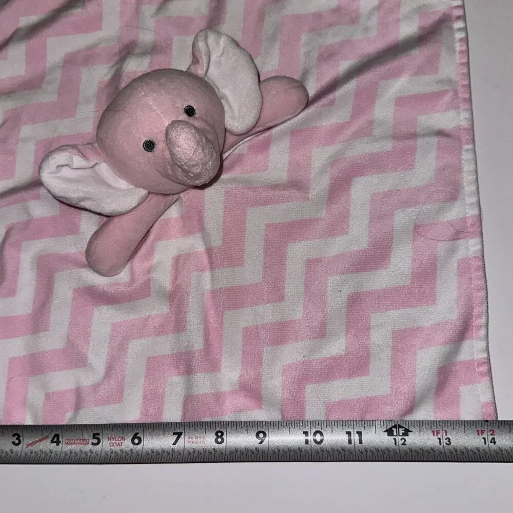 Carters Cuddle Plush Elephant Lovey Security Blanket Chevron Print Bright Pink